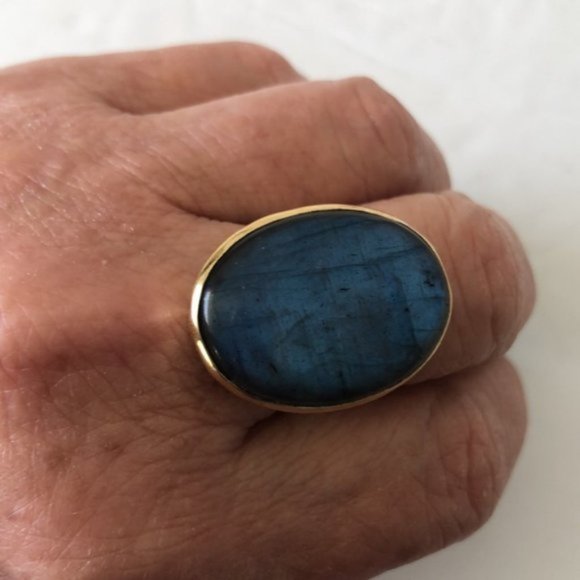 YS India Oval Labradorite Light Blue Ring in sterling silver 925 & Brass Sz.8 - Picture 13 of 16